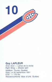 1984-85 Montreal Canadiens Postcards #NNO Guy Lafleur Back