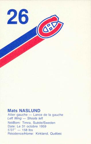 1984-85 Montreal Canadiens Postcards #NNO Mats Naslund Back