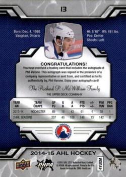 2014-15 Upper Deck AHL - Autographs #13 Phil Varone Back
