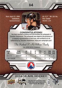 2014-15 Upper Deck AHL - Autographs #114 Chandler Stephenson Back