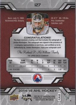 2014-15 Upper Deck AHL - Autographs #127 Jordan Binnington Back