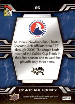 2014-15 Upper Deck AHL - Logo Stickers #66 St. John's Maple Leafs Back