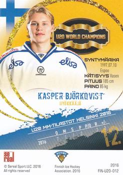 2016 Sereal Team Finland - U20 #FIN-U20-012 Kasper Björkqvist Back