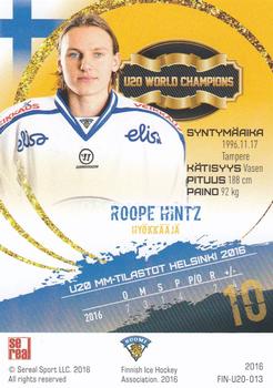 2016 Sereal Team Finland - U20 #FIN-U20-013 Roope Hintz Back