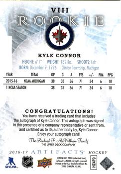 2016-17 Upper Deck Artifacts - Rookie Autograph Exchange #VIII Kyle Connor Back