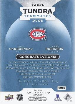 2016-17 Upper Deck Artifacts - Tundra Teammates Duos Relics #T2-MTL Larry Robinson / Guy Carbonneau Back