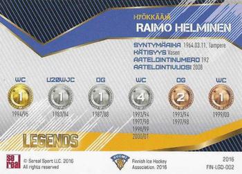 2016 Sereal Team Finland - Legends #FIN-LGD-002 Raimo Helminen Back