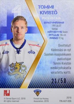2016 Sereal Team Finland - Autographs #FIN-AUT-006 Tommi Kivistö Back