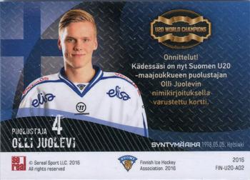 2016 Sereal Team Finland - U20 Autographs #FIN-U20-A02 Olli Juolevi Back