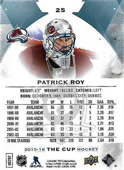 2015-16 Upper Deck The Cup #25 Patrick Roy Back