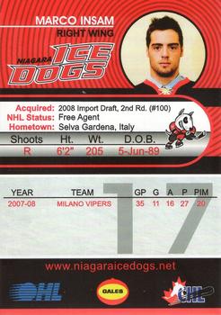 2008-09 Niagara IceDogs (OHL) #8 Marco Insam Back