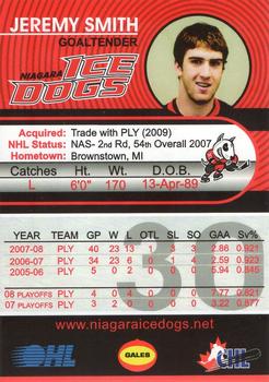 2008-09 Niagara IceDogs (OHL) #20 Jeremy Smith Back