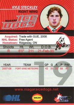 2008-09 Niagara IceDogs (OHL) #21 Kyle Steckley Back