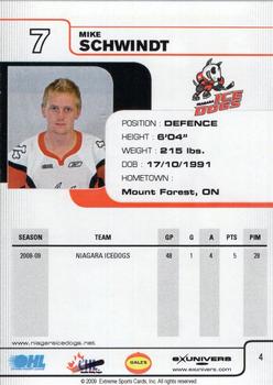 2009-10 Extreme Niagara Ice Dogs (OHL) #4 Mike Schwindt Back