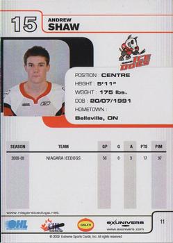 2009-10 Extreme Niagara Ice Dogs (OHL) #11 Andrew Shaw Back