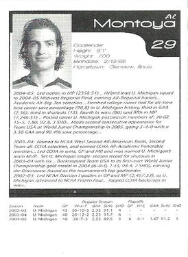 2005-06 Brigham's Ice Cream Hartford Wolf Pack (AHL) Kid's Club #NNO Al Montoya Back