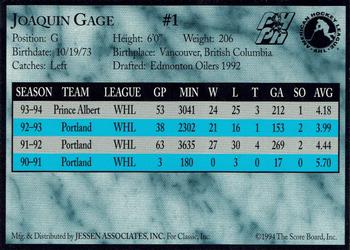 1994-95 Classic Cape Breton Oilers (AHL) #NNO Joaquin Gage Back