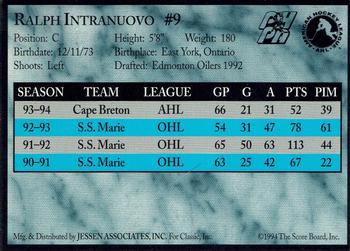 1994-95 Classic Cape Breton Oilers (AHL) #NNO Ralph Intranuovo Back