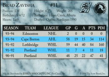 1994-95 Classic Cape Breton Oilers (AHL) #NNO Brad Zavisha Back