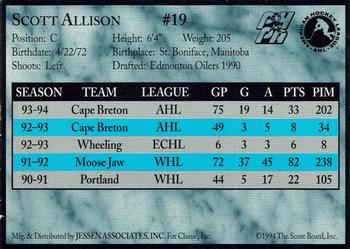 1994-95 Classic Cape Breton Oilers (AHL) #NNO Scott Allison Back