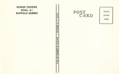 1974-75 Buffalo Sabres Postcards #NNO Roger Crozier Back