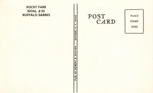 1974-75 Buffalo Sabres Postcards #NNO Rocky Farr Back