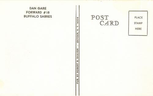 1974-75 Buffalo Sabres Postcards #NNO Danny Gare Back