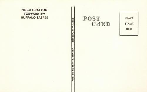 1974-75 Buffalo Sabres Postcards #NNO Norm Gratton Back
