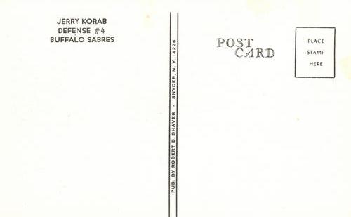 1974-75 Buffalo Sabres Postcards #NNO Jerry Korab Back
