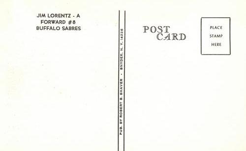 1974-75 Buffalo Sabres Postcards #NNO Jim Lorentz Back