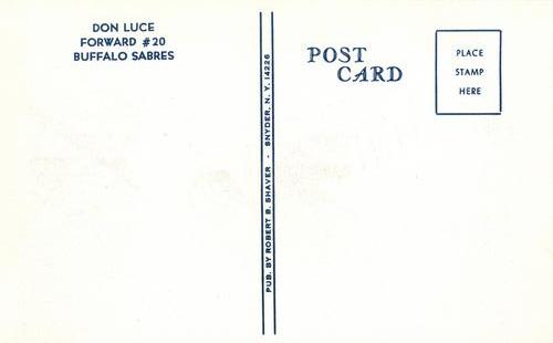 1974-75 Buffalo Sabres Postcards #NNO Don Luce Back