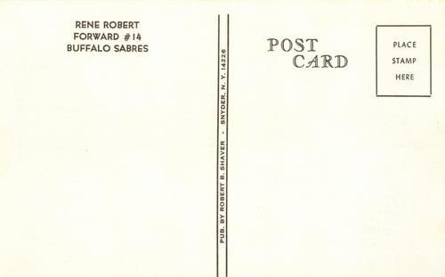 1974-75 Buffalo Sabres Postcards #NNO Rene Robert Back
