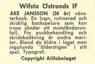 1961 Alfa Ishockey (Swedish) #NNO Ake Jansson Back