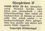 1961 Alfa Ishockey (Swedish) #NNO Hans Mild Back