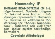 1961 Alfa Ishockey (Swedish) #NNO Ingemar Brandstrom Back
