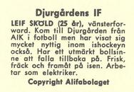 1961 Alfa Ishockey (Swedish) #NNO Leif Skold Back