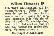 1961 Alfa Ishockey (Swedish) #NNO Lennart Andersson Back