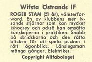 1961 Alfa Ishockey (Swedish) #NNO Roger Stam Back