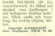 1959-60 Alfa Ishockey (Swedish) #687 Hans Nilsson Back
