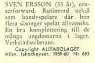 1959-60 Alfa Ishockey (Swedish) #693 Sven Ersson Back