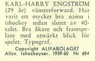 1959-60 Alfa Ishockey (Swedish) #694 Karl-Harry Engstrom Back