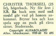 1959-60 Alfa Ishockey (Swedish) #695 Christer Thorsell Back