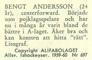 1959-60 Alfa Ishockey (Swedish) #697 Bengt Andersson Back