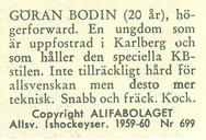 1959-60 Alfa Ishockey (Swedish) #699 Goran Bodin Back