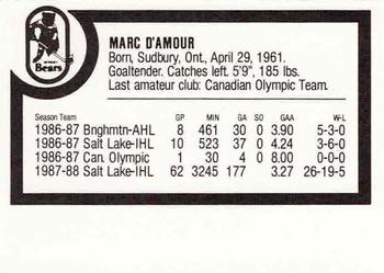 1988-89 ProCards Hershey Bears (AHL) #NNO Marc D'Amour Back