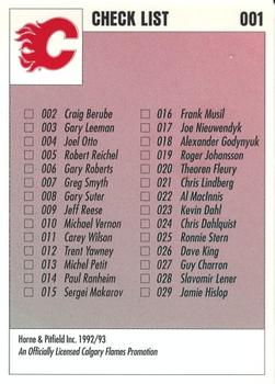1992-93 IGA Calgary Flames #001 Checklist Back