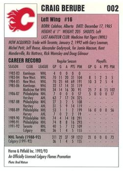 1992-93 IGA Calgary Flames #002 Craig Berube Back