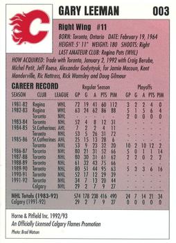 1992-93 IGA Calgary Flames #003 Gary Leeman Back
