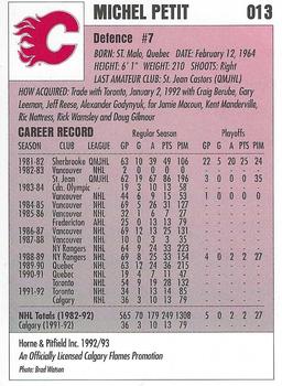 1992-93 IGA Calgary Flames #013 Michel Petit Back