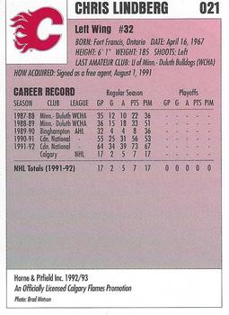 1992-93 IGA Calgary Flames #021 Chris Lindberg Back
